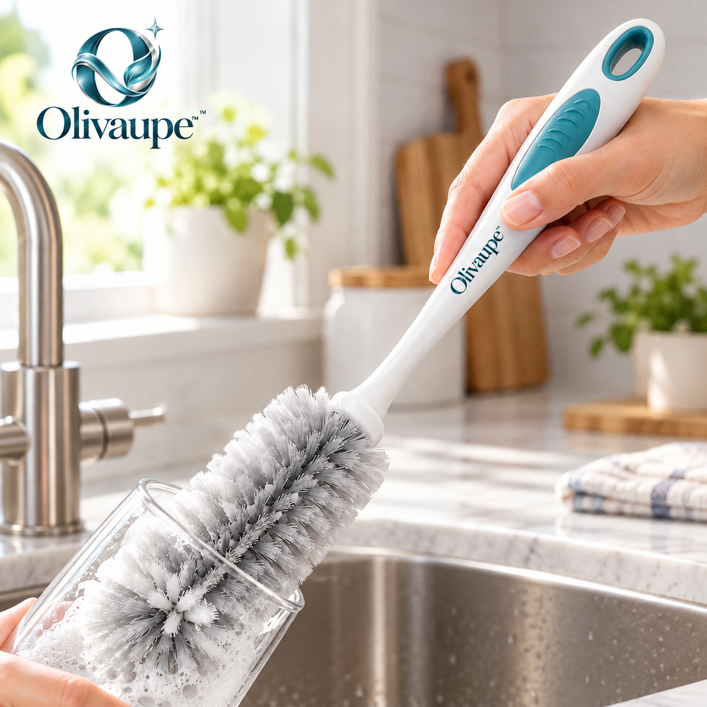Olivaupe™ ClearCup Cleaning Brush – Long-Reach Bottle & Glass Scrubber for Tumblers, Mugs, Bottles & Narrow Drinkware
