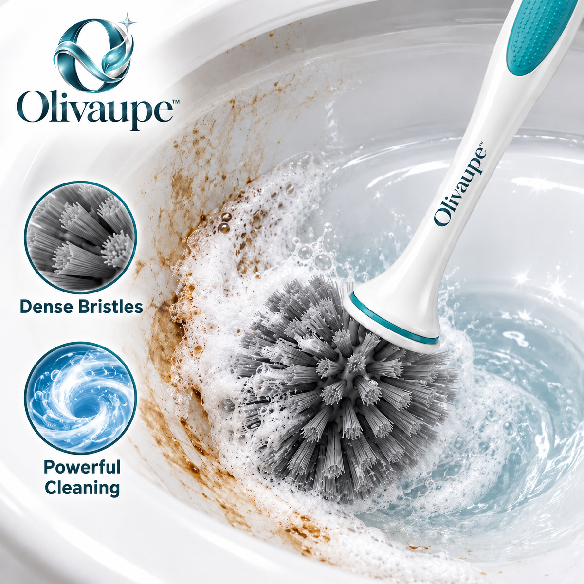 Olivaupe™ DeepReach Toilet Cleaning Brush – Under-Rim Bowl Scrubber with Quick-Dry Holder for Everyday Bathroom Cleaning