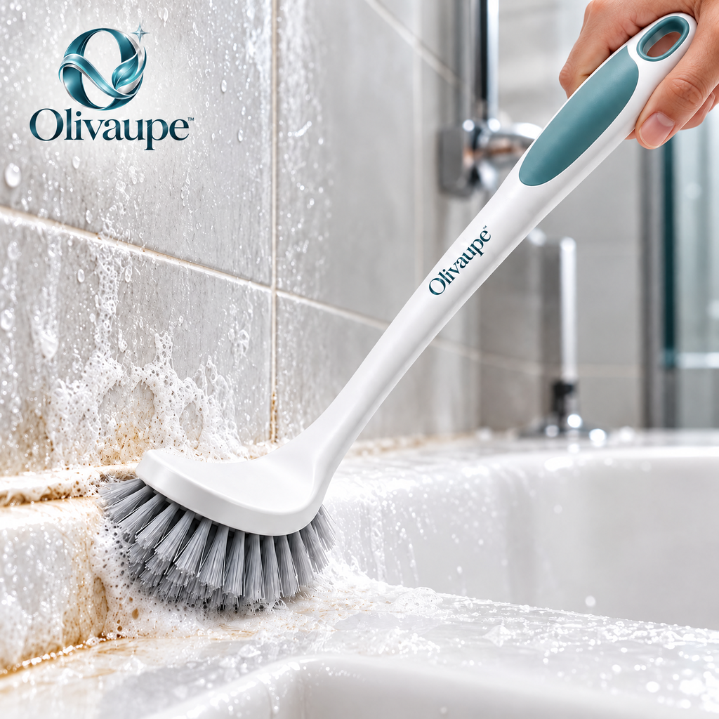 Olivaupe™ ReachEase Long-Handle Bathroom Scrub Brush – Extendable Floor & Shower Cleaning Brush for Tile, Tub, Grout & Hard-to-Reach Areas