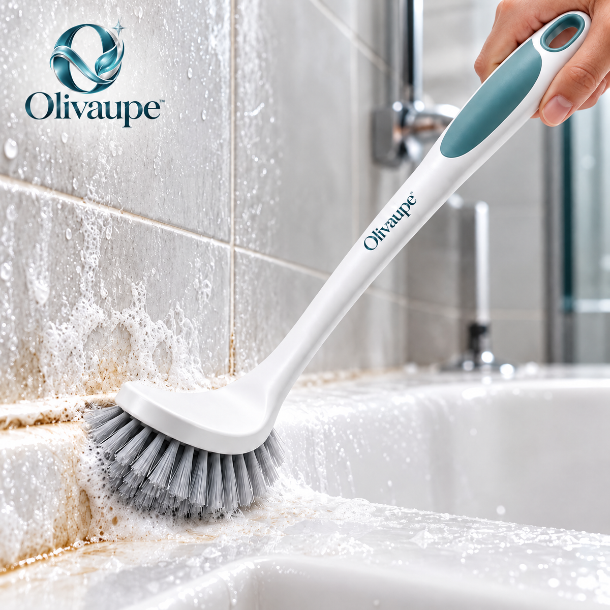 Olivaupe™ ReachEase Long-Handle Bathroom Scrub Brush – Extendable Floor & Shower Cleaning Brush for Tile, Tub, Grout & Hard-to-Reach Areas