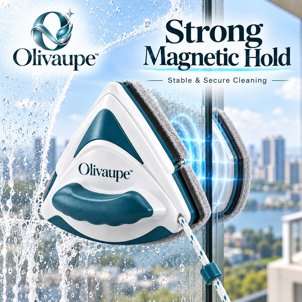Olivaupe™ TwinGlide Double-Sided Window Cleaner – Magnetic Glass Cleaning Tool with Safety Cord for Interior & Exterior Window Care
