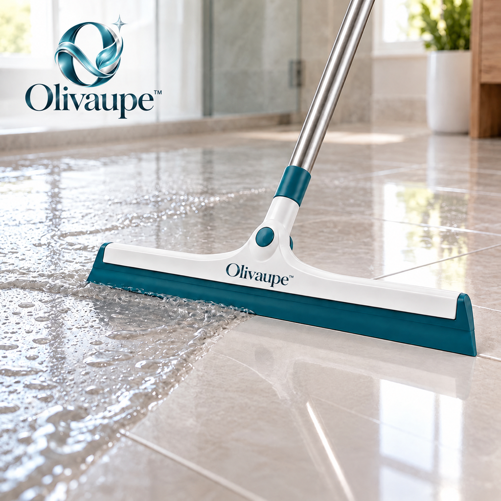 Olivaupe™ PushDry Floor Squeegee – Wide-Blade Water Sweeper for Bathrooms, Garages, Patios & Hard Floors
