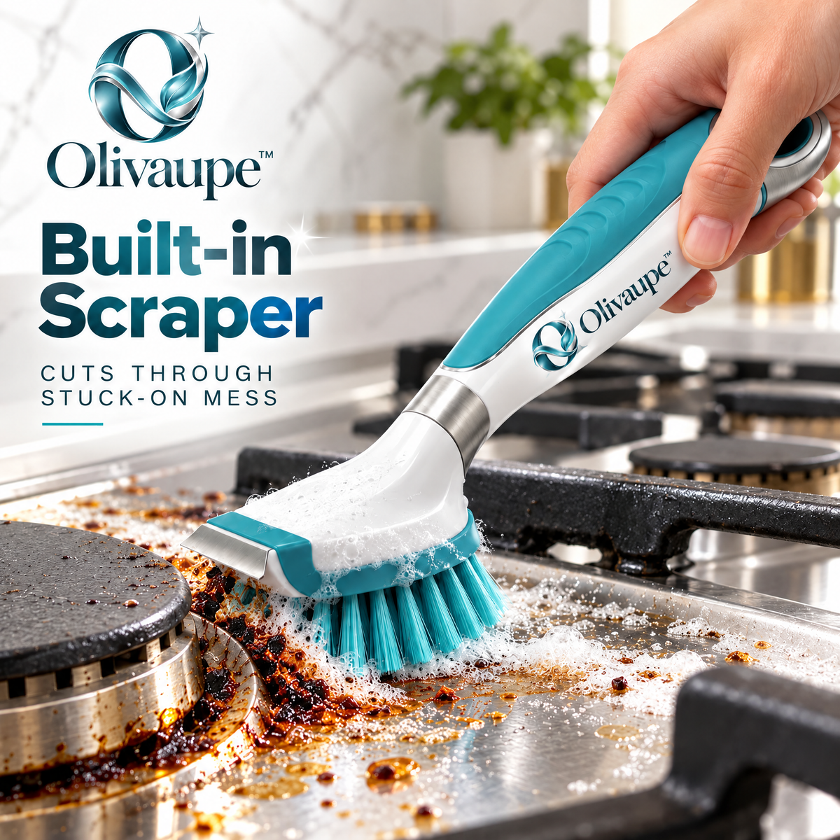 Olivaupe™ HeatZone Stovetop Cleaning Brush – Heavy-Duty Kitchen Scrubber for Cooktops, Burners, Grates & Grease-Prone Surfaces