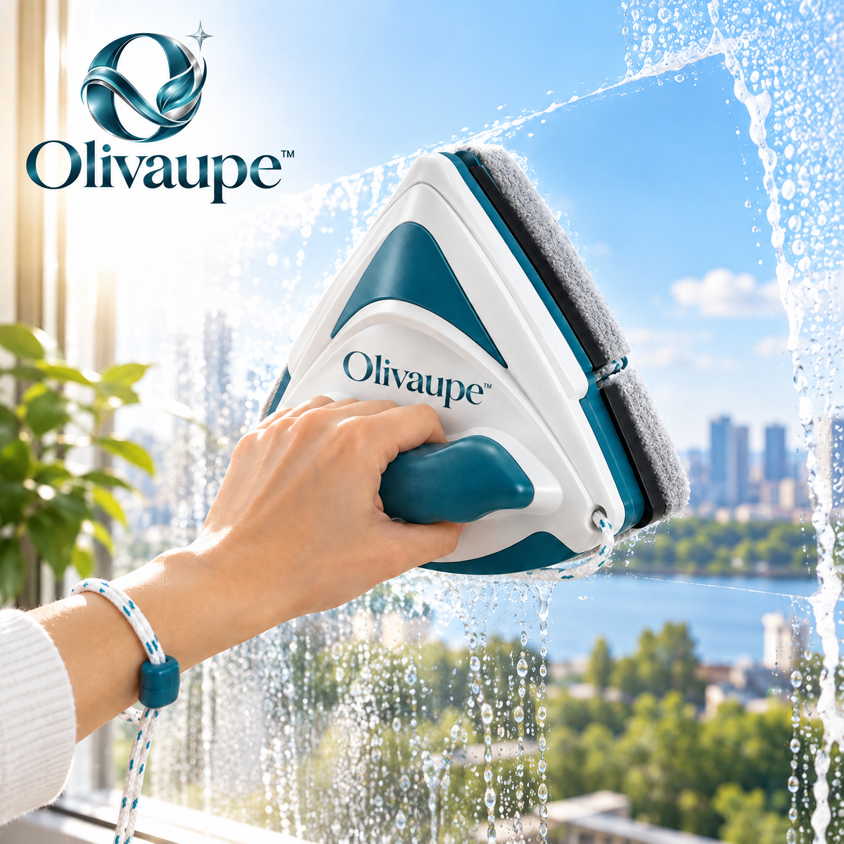 Olivaupe™ TwinGlide Double-Sided Window Cleaner – Magnetic Glass Cleaning Tool with Safety Cord for Interior & Exterior Window Care