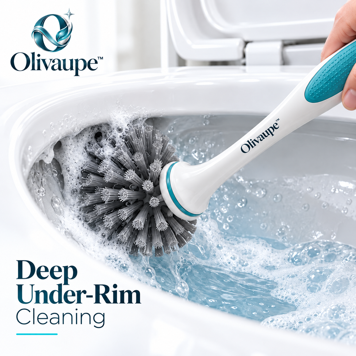 Olivaupe™ DeepReach Toilet Cleaning Brush – Under-Rim Bowl Scrubber with Quick-Dry Holder for Everyday Bathroom Cleaning