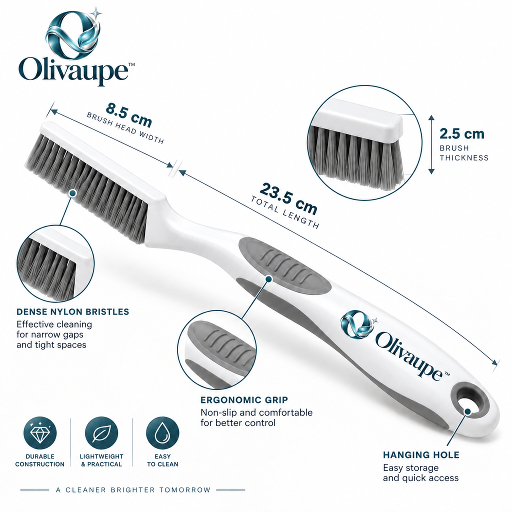 Olivaupe™ EdgeReach Crevice Cleaning Brush – Ultra-Slim Detail Scrubber for Grout, Window Tracks, Sinks & Hard-to-Reach Gaps