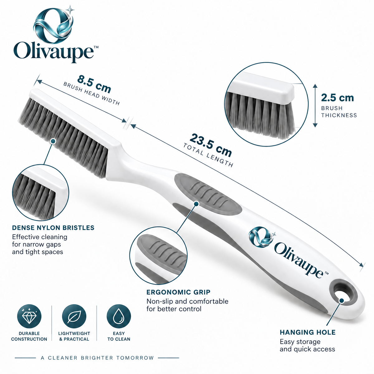 Olivaupe™ EdgeReach Crevice Cleaning Brush – Ultra-Slim Detail Scrubber for Grout, Window Tracks, Sinks & Hard-to-Reach Gaps