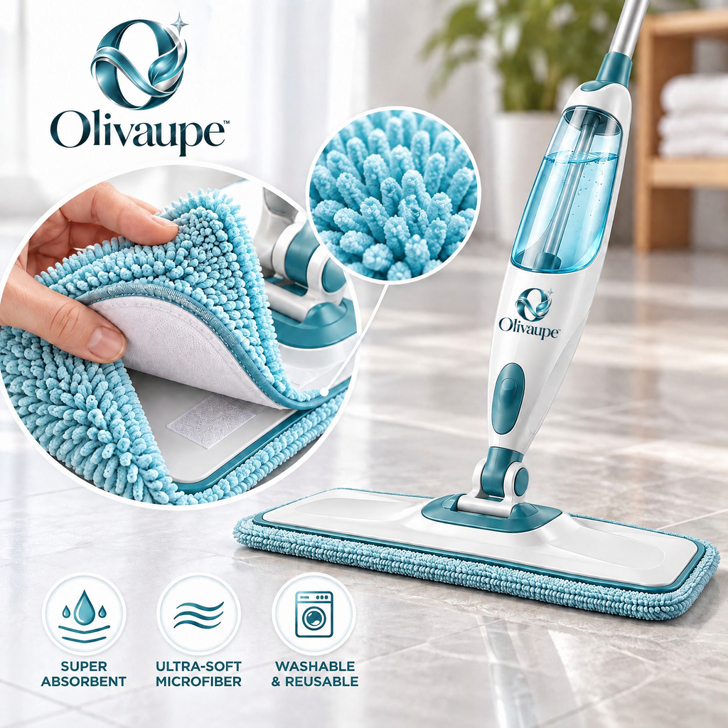 Olivaupe™ MistGlide Spray Mop – Refillable Floor Cleaning Mop with Fine-Mist Sprayer & Reusable Microfiber Pad