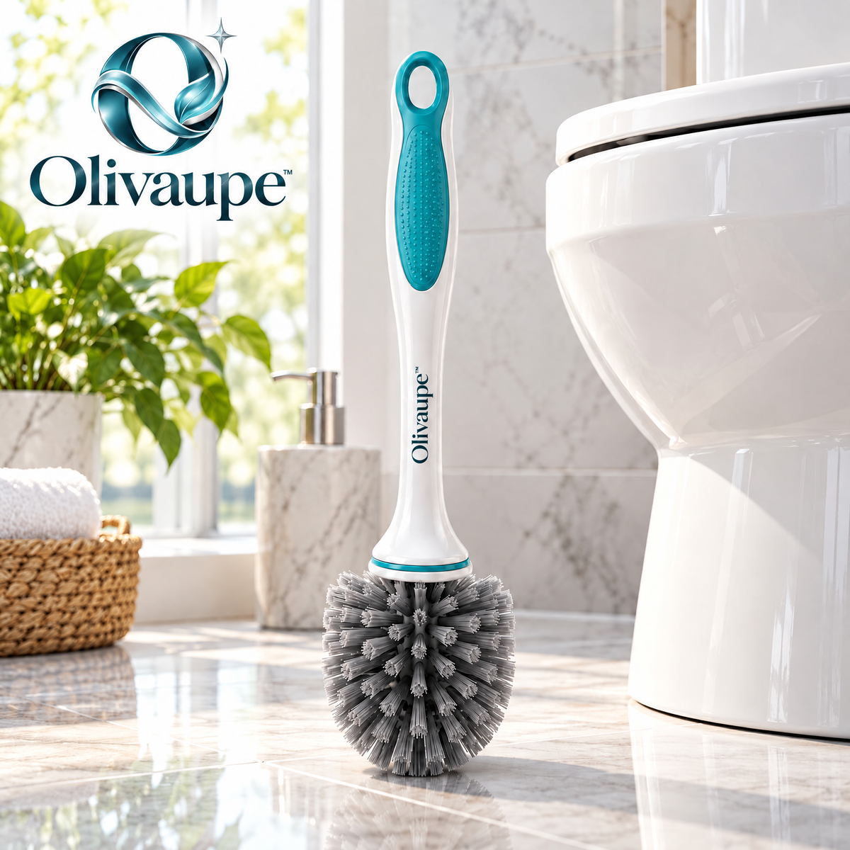 Olivaupe™ DeepReach Toilet Cleaning Brush – Under-Rim Bowl Scrubber with Quick-Dry Holder for Everyday Bathroom Cleaning