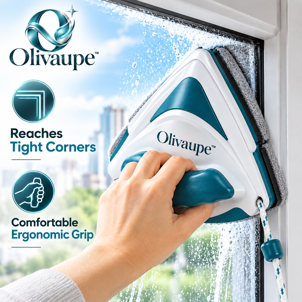 Olivaupe™ TwinGlide Double-Sided Window Cleaner – Magnetic Glass Cleaning Tool with Safety Cord for Interior & Exterior Window Care