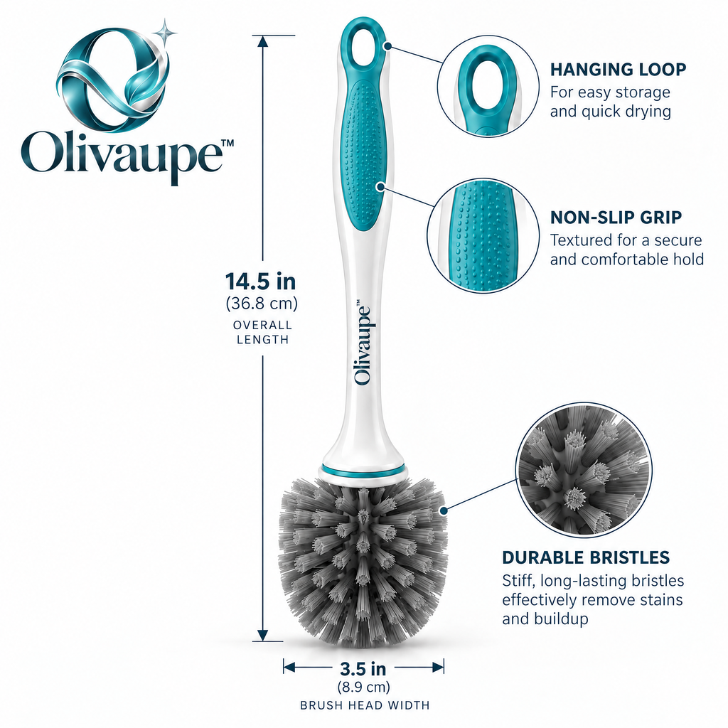 Olivaupe™ DeepReach Toilet Cleaning Brush – Under-Rim Bowl Scrubber with Quick-Dry Holder for Everyday Bathroom Cleaning