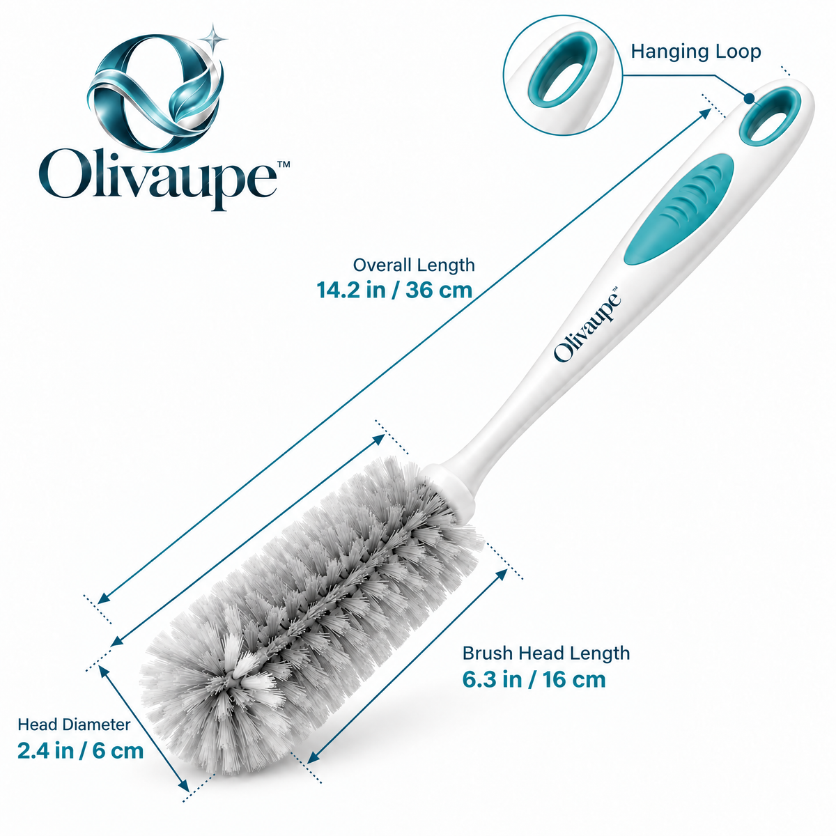 Olivaupe™ ClearCup Cleaning Brush – Long-Reach Bottle & Glass Scrubber for Tumblers, Mugs, Bottles & Narrow Drinkware