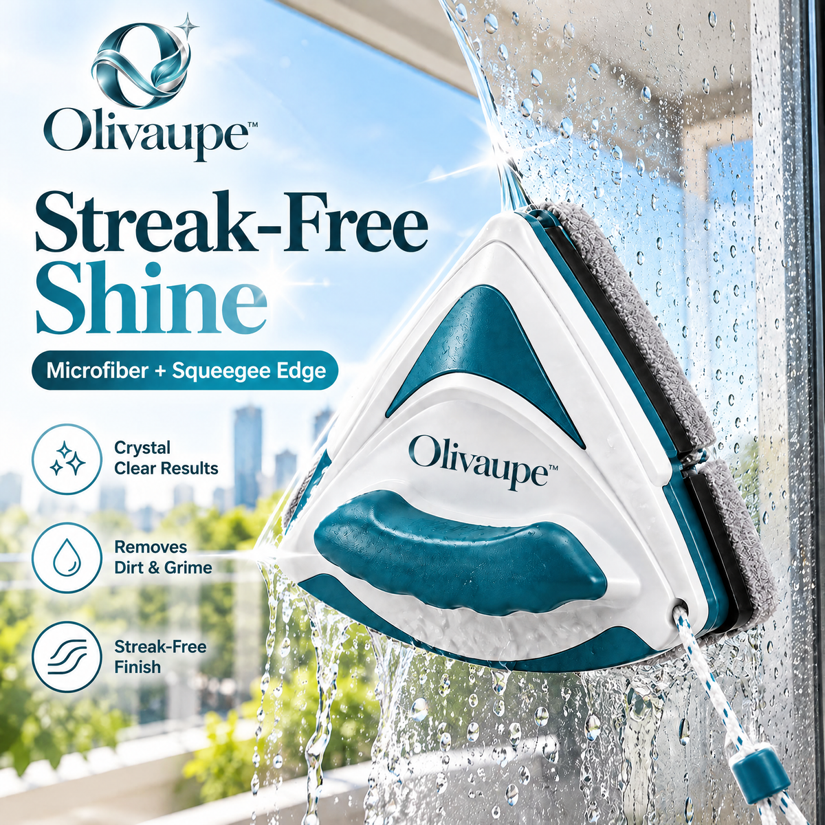 Olivaupe™ TwinGlide Double-Sided Window Cleaner – Magnetic Glass Cleaning Tool with Safety Cord for Interior & Exterior Window Care