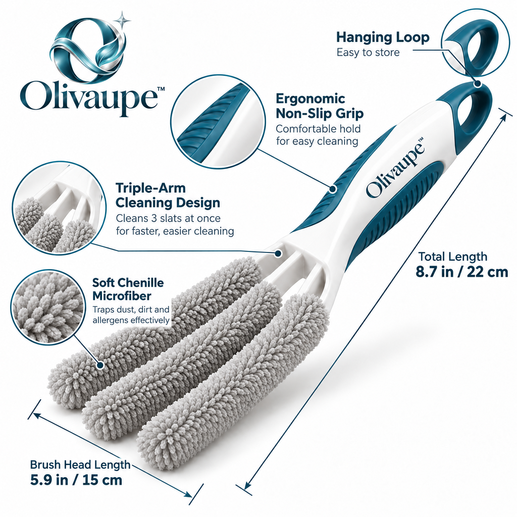Olivaupe™ Dual-Sided Blind Cleaning Brush – Multi-Slat Dusting Tool for Window Blinds, Shutters, Vents & Narrow Household Surfaces