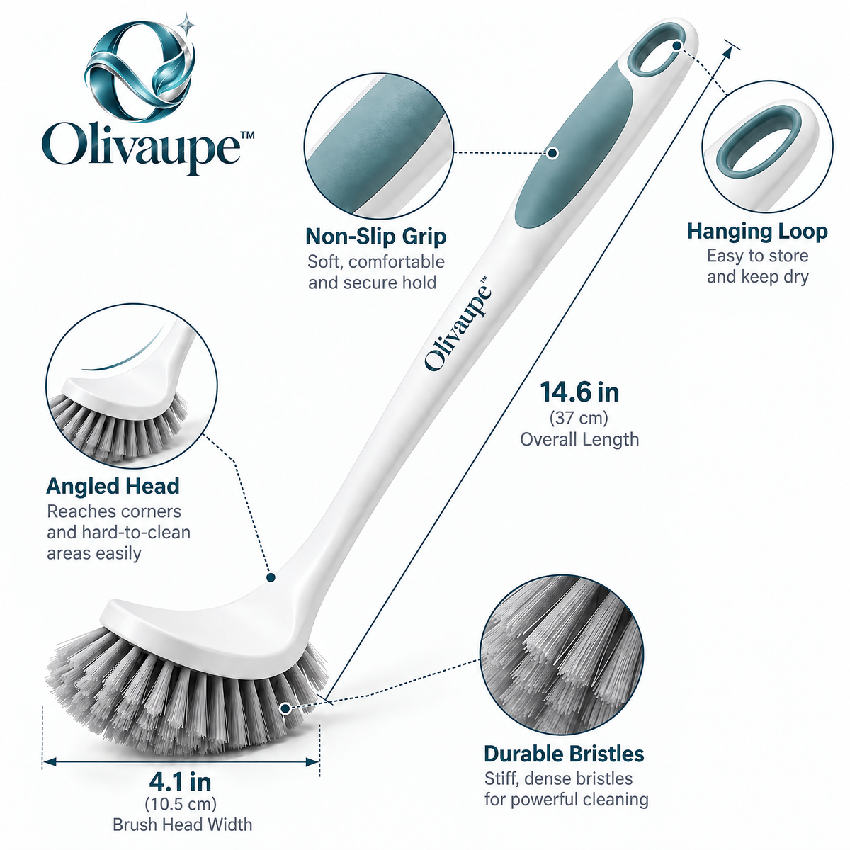 Olivaupe™ ReachEase Long-Handle Bathroom Scrub Brush – Extendable Floor & Shower Cleaning Brush for Tile, Tub, Grout & Hard-to-Reach Areas