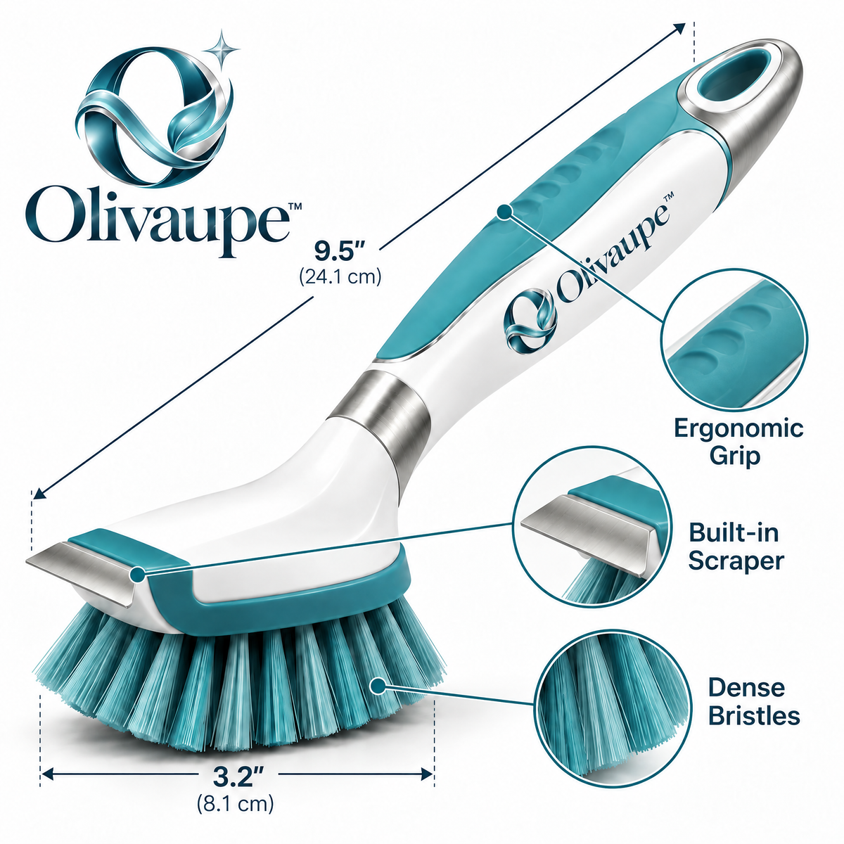 Olivaupe™ HeatZone Stovetop Cleaning Brush – Heavy-Duty Kitchen Scrubber for Cooktops, Burners, Grates & Grease-Prone Surfaces
